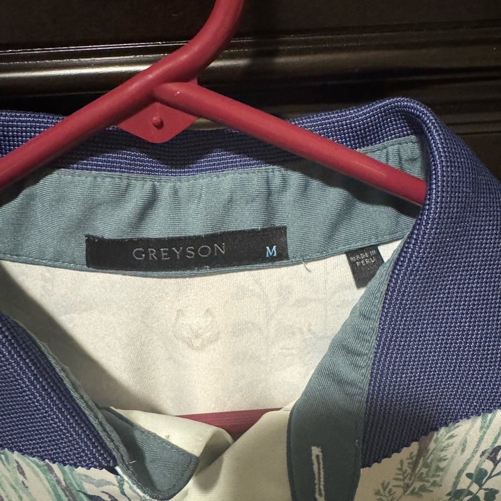 Greyson Cream and Green Botanical Polo Shirt - Picture 2 of 7